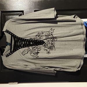 Rue21 Rock and Roll 3/4 sleeve Grey t-shirt 2X Worn Once